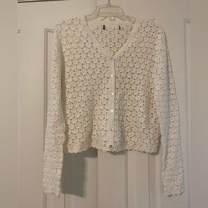 Vintage Crochet Knit Cream Off White Cardigan Sz Med/ Lg
